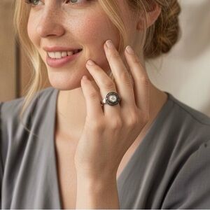 Sterling Silver .925 Round Engagement Ring Marcasite Style Antique Vintage Estat